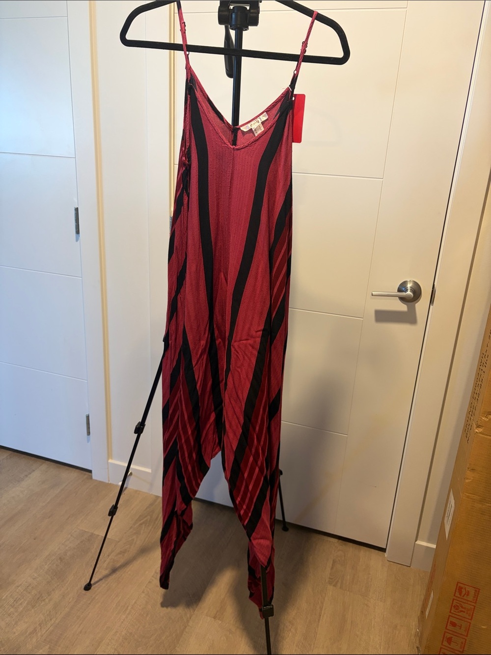 107 wine and black striped romper V-neck adjustable straps streetwear Society